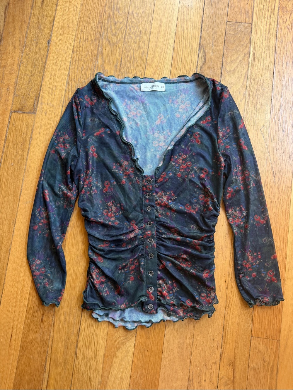 Natural life floral mesh top